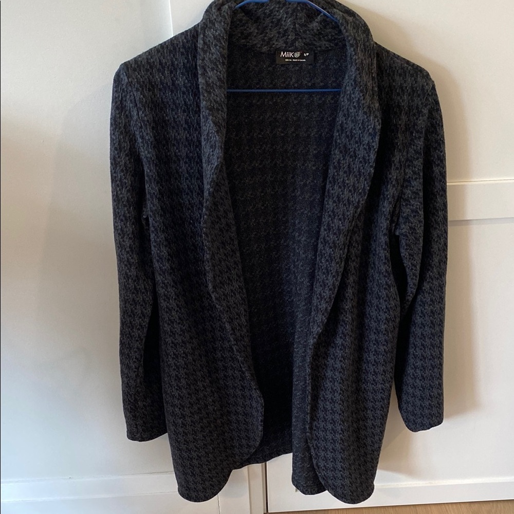 Black Women's Long Blazer - houndstooth
